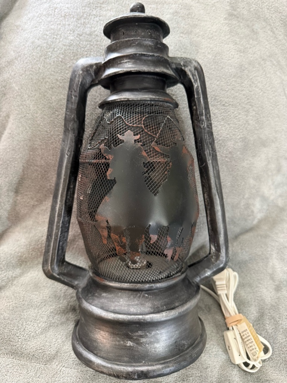 Rustic Metal Cowboys  Lantern  Vintage Farmhouse Table Lamp